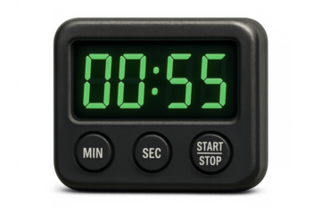 Digital timer showing 00:55 on transparent background