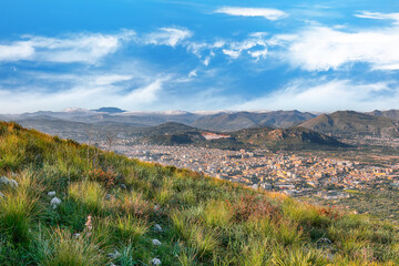 Fantastic view of Bagheria town and national park Orientata Pizzo Cane.