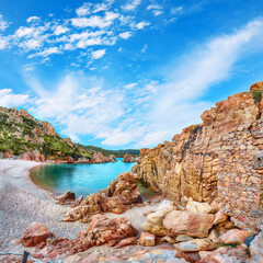 Splendid view of Li Cossi beach on Costa Paradiso resort.