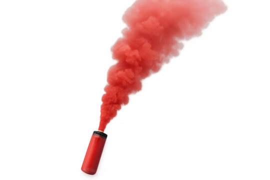 Red smoke bomb emitting vivid color on transparent background