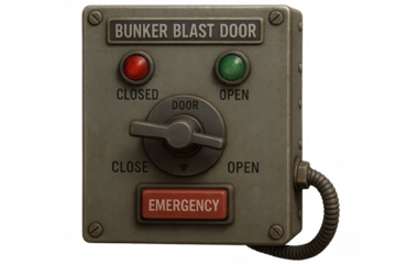 Bunker blast door control panel showing open status with transparent background