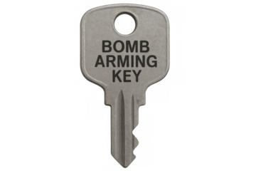 Bomb arming key on transparent background, security and danger concept