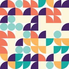 Colorful geometric seamless pattern with retro mosaic shapes in pink yellow and blue