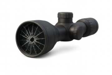 Broken optical sight with transparent background, showing concept of danger and risk