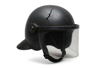 Fototapeta premium Damaged police helmet isolated on transparent background