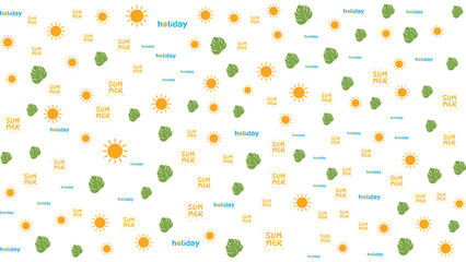 Flat Design Sun and Tropical Leaf Seamless Pattern for Summer Holiday Background