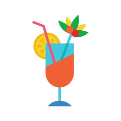 Tropical cocktail garnished with fruit slices Vector illustration