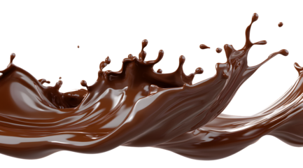 Dynamic chocolate splash against white background illustrating liquid movement and luxurious sweetness with detailed splatter effects