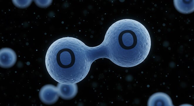 Microscopic View of Oxygen Molecule: A 3D Rendering of Two Oxygen Atoms Bonded Together
