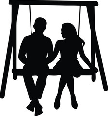 couple sitting on swing silhouette.eps