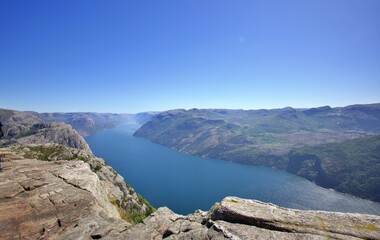 mountain landscape with blue sky Pulpit rocks Norway
