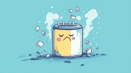 Sad Animated Battery Cartoon - Cute Digital Art Illustration