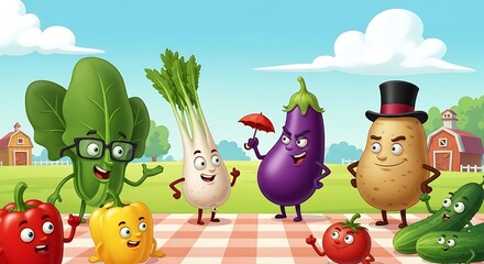 Fototapeta premium The Funniest Vegetable Picnic Ever!