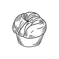 Hand-drawn illustration of brioche bread for bakery or cafe, menus, cards, and graphic design.