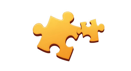 Two interlocking puzzle pieces in shades of yellow and orange against a black background image view on transparent background