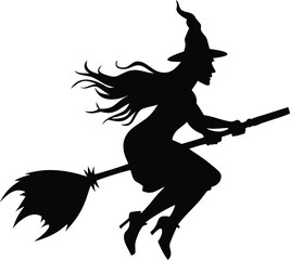 halloween witch broom silhouette 