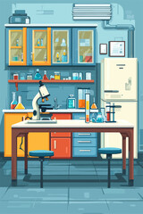 Colorful Laboratory Interior with Equipment and Chemicals