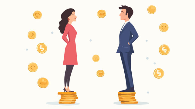 Equal Earning for Men and Women Flat Vector Illustration - Powered by Adobe