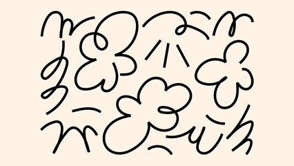 Arrows and underline lines with funny tuchki and cartoon circles in retro doodle design