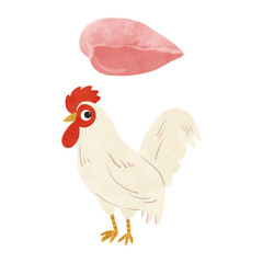 にわとりと鶏胸肉　水彩風手描きイラスト
