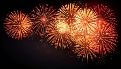 ダイナミックに放たれる暖色の花火が、深い黒の背景と共に視線を引きつけるインパクトあるレイアウト

