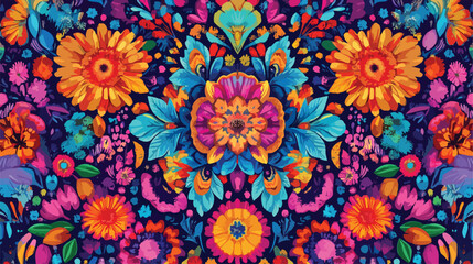Vibrant Exotic Floral Seamless Pattern with Colorful Design