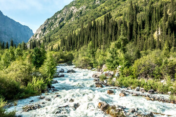 beautiful nature scenes around ala-archa gorge in kygyzstan