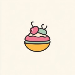 Colorful Cartoon Ice Cream Bowl - Sweet Summer Dessert with Cherry Topping