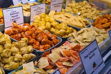 Pasta shop in Granville Island Public Market in Vancouver, Canada