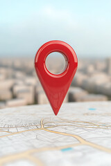 Fototapeta premium Location marker on map, symbolizing directions, navigation, and finding your way. Represents a point of interest and spatial awareness.