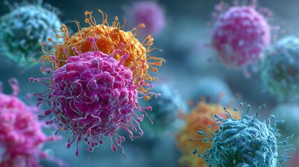 Obraz premium Germ cluster macro showing bacteria virus or pathogen detailed high resolution scientifically inspired visuals vibrant color clean background concept of hygiene health safety 