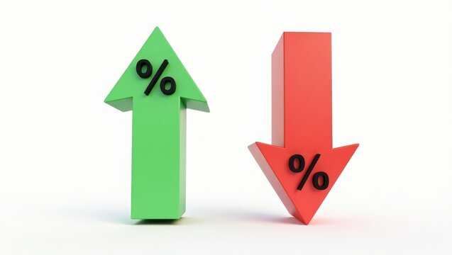 Bold dual arrows indicating percentage increase and decrease on a white background