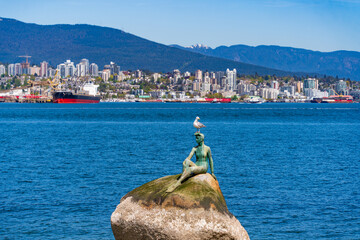 Girl in a Wetsuit, a bronze sculpture at Stanley Park in Vancouver, Canada