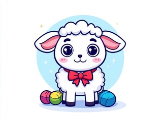 Fototapeta premium Cute sheep with colorful balls