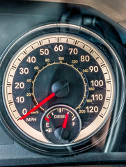 speedometer abstract in truck dash with DEF gage