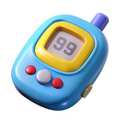 Cute blue digital device with screen displaying ninety nine isolated on transparent background