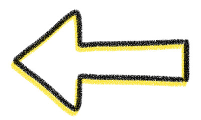 クレヨン風・手書きの黄色のシンプルな左矢印