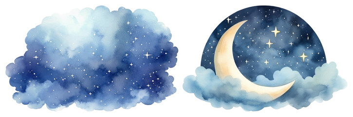 Naklejka premium PNG Dreamy night sky illustration, element set on transparent background