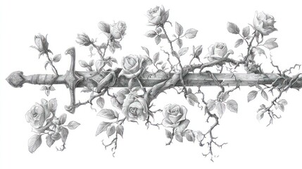 Fototapeta premium A sword adorned with roses
