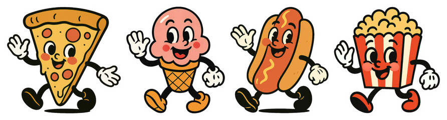 Fototapeta premium PNG Playful cartoon food characters, element set on transparent background
