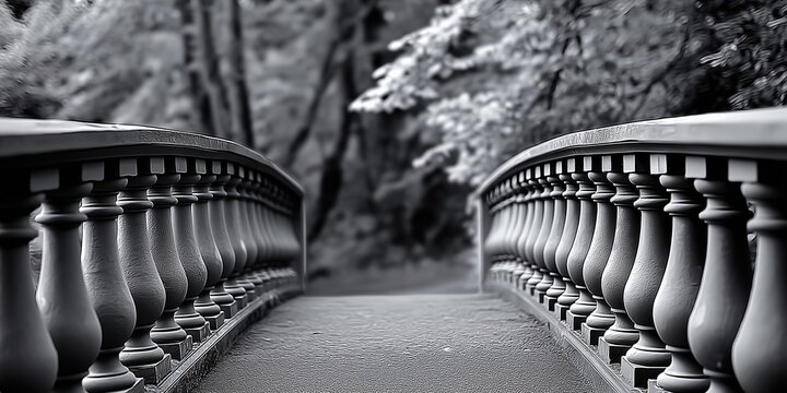 Bridge walkway with balustrades in forest