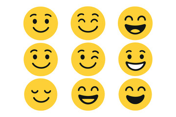 Collection of Diverse Smiley Faces Happy, Smiling, Winking Emoticons - Vector Illustration
