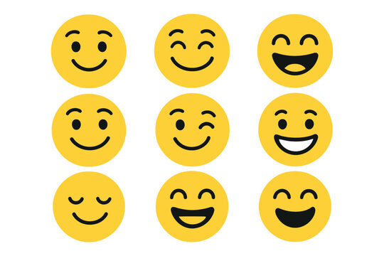Naklejki Collection of Diverse Smiley Faces Happy, Smiling, Winking Emoticons - Vector Illustration