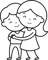 Cute Happy Kids Hugging Outline