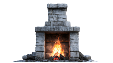 Rustic Stone Fireplace with Burning Fire