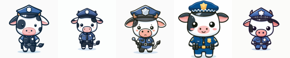 cow character vector in police costume