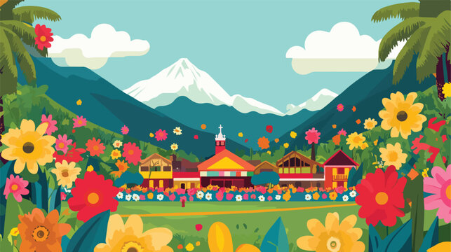 Vibrant Colombian Flower Fair Silleta with Map on Flat Surface