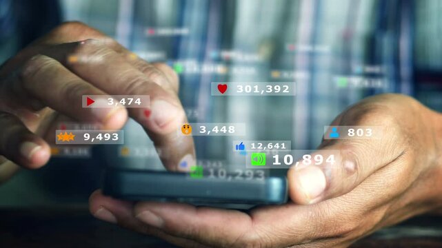Concept viral video and social media marketing , business, technology, social media, marketing, like, media, scrolling, social, social network, application, concept,