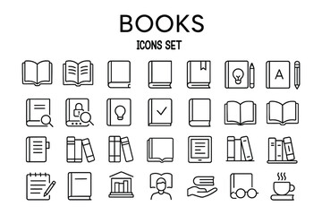 Comprehensive Book Icons Set  High-Quality Line Art for Design Projects, Websites, and Apps