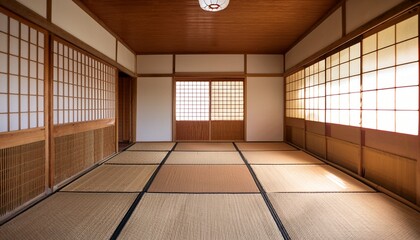 emtpy japanese style room with tatami mat floor
